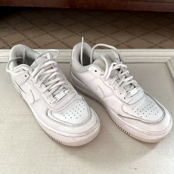 Nike Air Force 1White Leather Shadow Sneakers - 7.5 - Picture 1 of 16